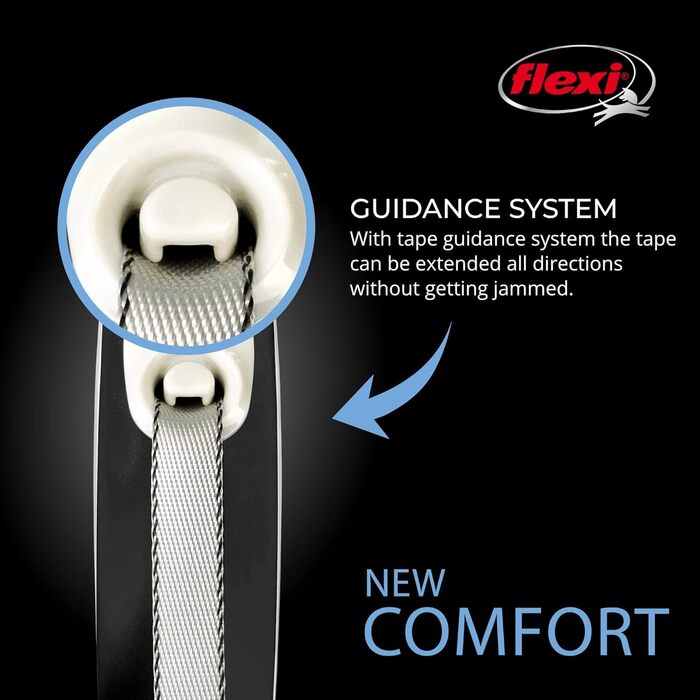 Висувна обплітальна стрічка для собак FLEXI New Comfort, 5 м, розмір S, до 15 кг, сіра/чорна