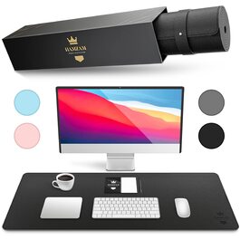 Органайзер для столу HAMZAM PU Leder 90x40 см: Преміум килимок для письма з функцією мишки, чорний