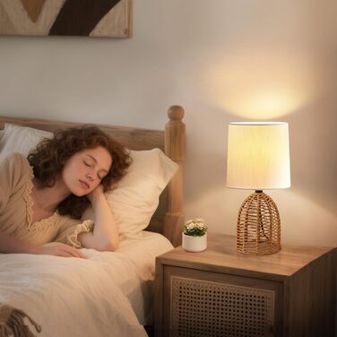 Настільна лампа GyroVu з ротангу, 2 шт. в наборі, Boho стиль, цоколь E27, для спальні, вітальні, читання