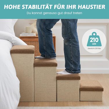 Сходинка для собак маленьких порід зі зберіганням, широка, складна для ліжка та дивану, з неслизьким дном, вологостійка (4x72x42.5 см), розмір 4x72x42.5 см (колір: коричневий, кількість: 4, розмір: 43x97x56 см)