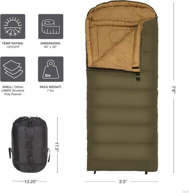Сплячий мішок TETON Sports Celsius XXL; Великий, для сімейного кемпінгу; Безкоштовний компресійний мішок, чорний (зелений)