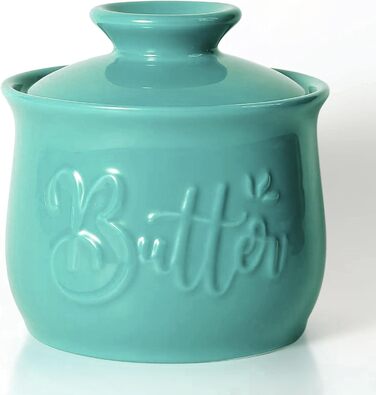MAIA Buttertopf ceramic butter dish, 156 ml, with water and butter dispenser, holder for spreadable butter, French butter crock with lid, butter container for kitchen countertop, blue-green kitchen decoration