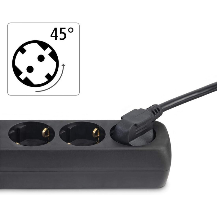 Многорозетка Hama з вимикачем для економії енергії, 3 розетки, чорний колір, кабель 1.4м, кут нахилу 45°, GS сертифікат, для дому та офісу