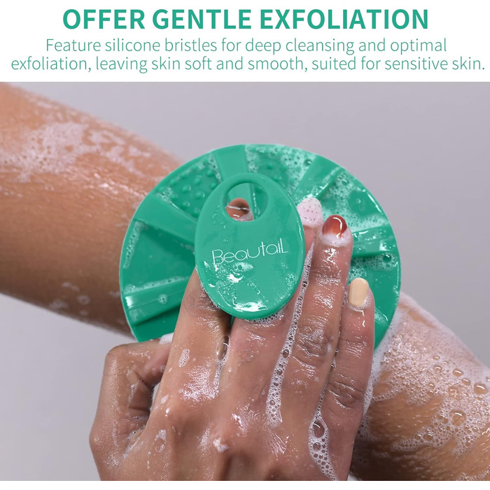Силіконова щітка для тіла BEAUTAIL, м'яка пілінг-щітка для тіла, для жінок та чоловіків, чутлива шкіра, 1 шт. (Зелена)