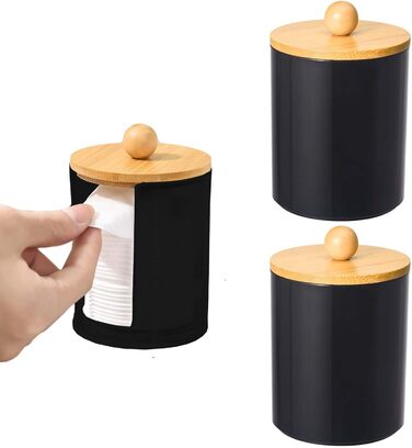 Диспенсер для ватних паличок та ватних дисків, чорний, 3 шт. - органайзер для ватного диска, бамбук, акрил