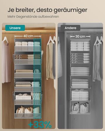 Органайзер для шафи SONGMICS: роздільник, полиця-вішалка, розкладний, економія місця, металеві гачки, бамбукові вставки, білий, сірий