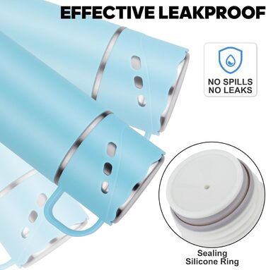 Термос з нержавіючої сталі 550 мл - термос-пляшка без протікань з чашкою та ручкою, вакуумний термокухоль 12 год гаряче / 12 год холодне, неслизький келих для кави в дорозі для спорту, роботи, школи, авто (Блакитний)