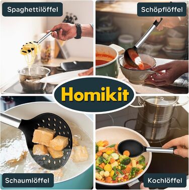 Набір кухонного приладдя Homikit 10 шт. силіконовий з нержавіючою сталлю, чорний, антипригарний, жаростійкий, для посуду, безпечний, можна мити в посудомийній машині