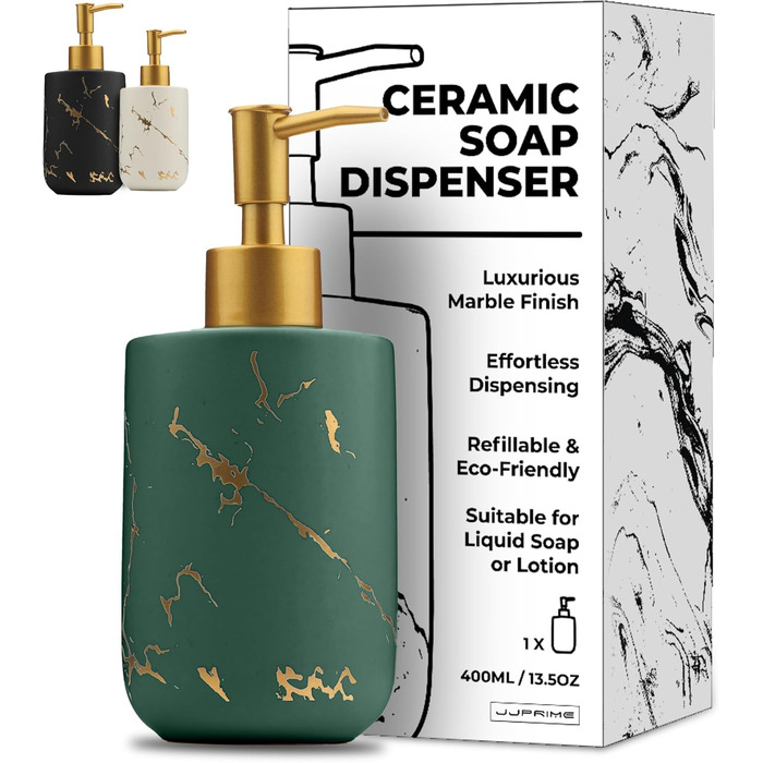 Дозатор для мила JJ PRIME, 400 мл, чорний, кераміка, з помпою, для кухні та ванної кімнати