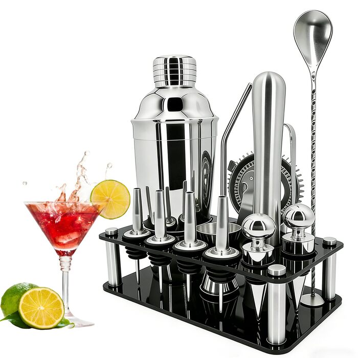 Набір для коктейлів 6 предметів з нержавіючої сталі, 750 мл, з аксесуарами та рецептами для дому, бару, вечірок (15 шт)