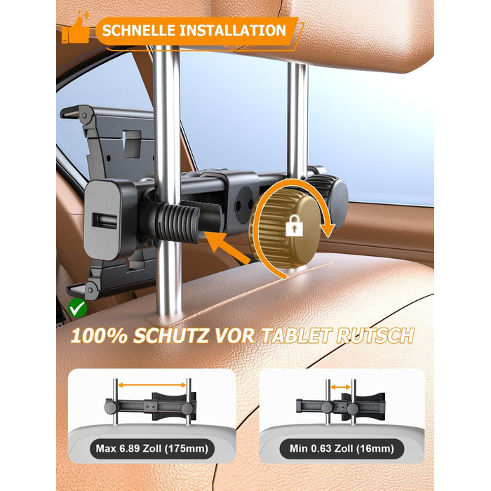 Тримач для планшета в авто OHLPRO: кріплення на підголівник, шарнірний кронштейн, сумісний з iPad, телефонами, Switch, Samsung (5-13 дюймів)