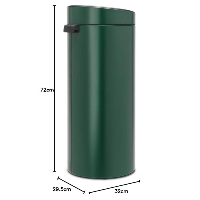 Сміттєве відро Brabantia Touch Bin New, 40 л, нержавіюча сталь, 32.8 x 48.3 см, колір Pine Green