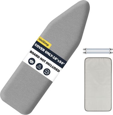 Покриття та накладка для прасувальної дошки до 137 x 45 см, 100% термостійке, натуральна бавовна, екстра товста підкладка, кишенька для рукава, Smart Fit, без хімікатів, придатне для прання в машині (геометричний малюнок (Масивний сірий, 18X54'))