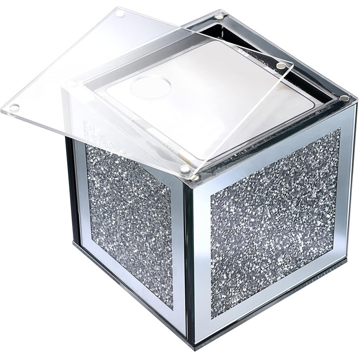 BTSKY Glittering Glass Cube Tissue Box with Crushed Crystal Diamonds for Home Decoration, Table Napkin Holder, Square Tissue Organizer