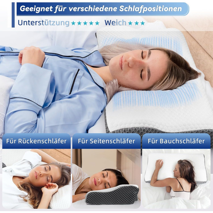IDEA Pillow Neck Pain Relief, Ergonomic Orthopedic Pillow Neck Support, Memory Foam Pillow for Side, Back & Stomach Sleepers, Anti-Snoring Pillow for Men Women (62 * 34.5 * 12/8CM)