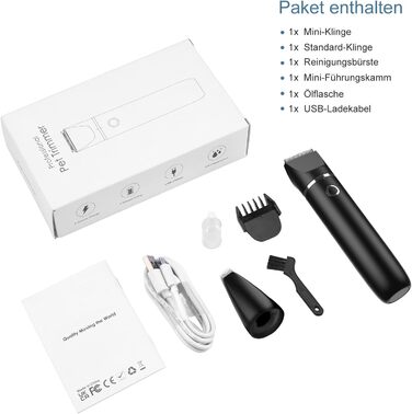 Триммер для собак: набір для стрижки кігтів, USB-зарядка, безпечний, тихий, IPX7 водонепроникний, чорний