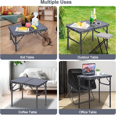 REDCAMP Складаний столик з регулюванням висоти, легкий портативний туристичний столик 60 x 40 см (4 рівня висоти) з сітчастою поверхнею, для дому та вулиці, балкона, ринку, кухні, темно-сірий, 60*40 см (4 рівня)