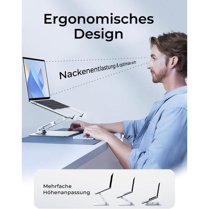 Регульований підставка для ноутбука: ергономічна, складна, з алюмінію, для MacBook Pro, HP (10–16