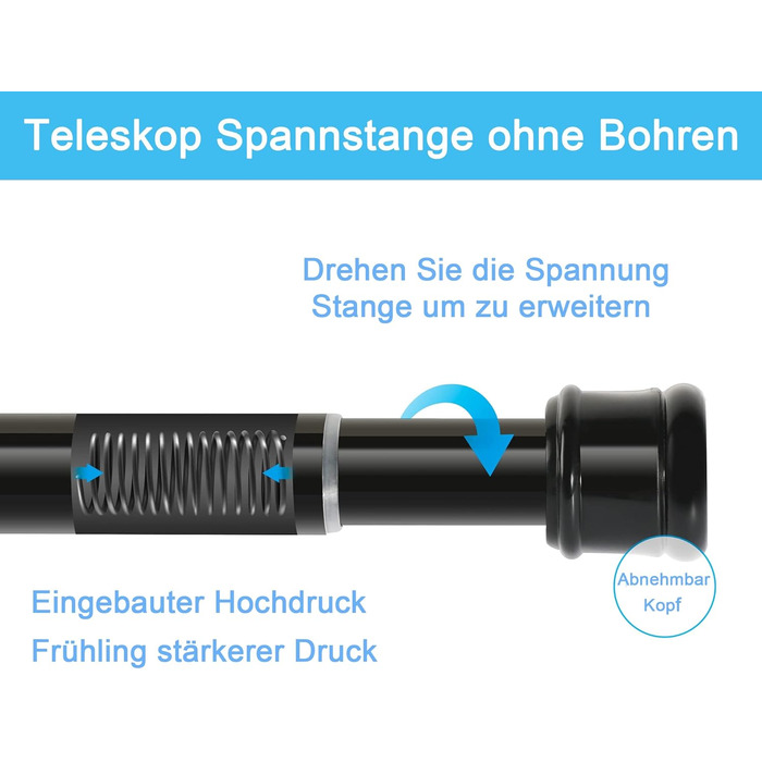 Штанга для штор без свердління, телескопічна, 83-160 см (діаметр 25 мм), для ванної, вікна, шафи (біла), 52-70 см (1 шт.)