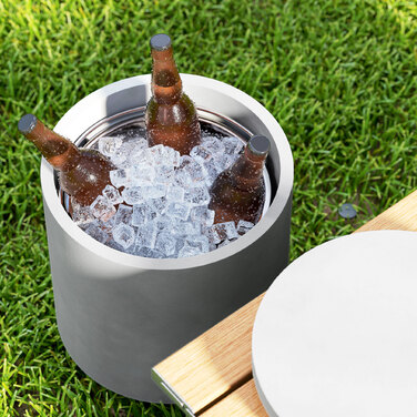 HOMCOM Cool Bar – приставний столик з знімною стільницею, 10 л охолоджувач для напоїв, бістро-стіл, невеликий столик для тераси, для вечірок, кемпінгу, світло-сірий | Aosom