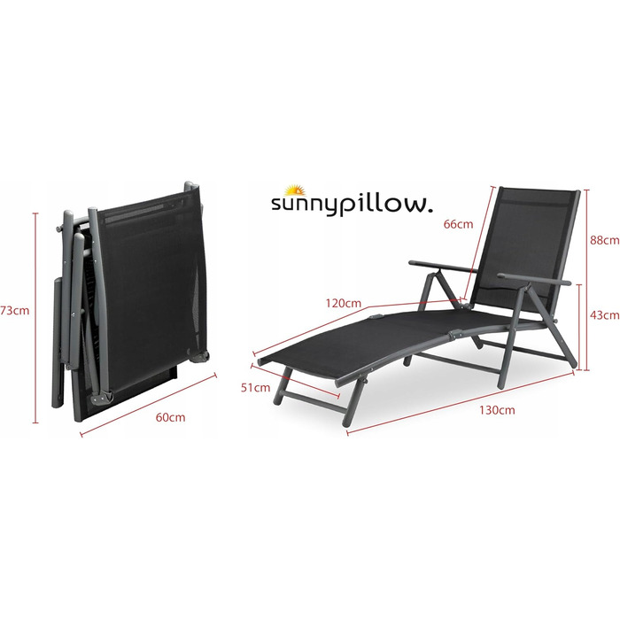 Шезлонг алюмінієвий сірий SunnyPillow