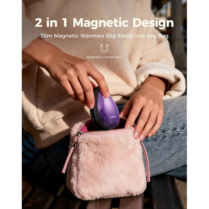 Електричні грілки для рук OCOOPA 2 шт. - стильні, у формі діаманта з магнітом, акумуляторні, для жінок, подарунок, Raynaud, піші прогулянки, кемпінг, лавандовий колір