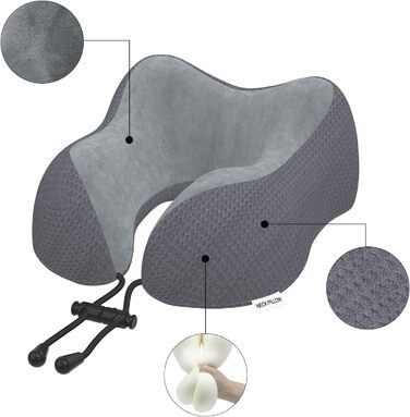 Подушка для шиї у подорожах: м'яка подушка з memory foam для автомобіля, літака, офісу та дому (темно-сіра)