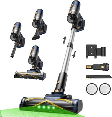 Бездротовий пилосос Vexilar V12 Akku: 50 хв роботи, 50 kPa, 450W, антинамотування, легкий, безщітковий мотор, для твердих поверхонь, килимів, шерсті тварин (срібний)