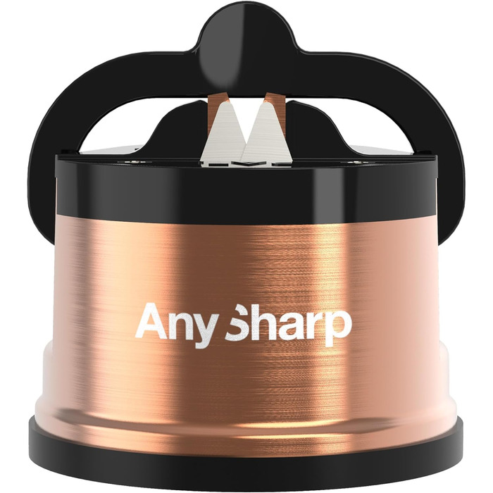 AnySharp Pro металевий точильник для ножів з фіксацією PowerGrip, універсальний для всіх кухонних ножів (зубчасті, з гартованої сталі), найкраща якість, мідний метал