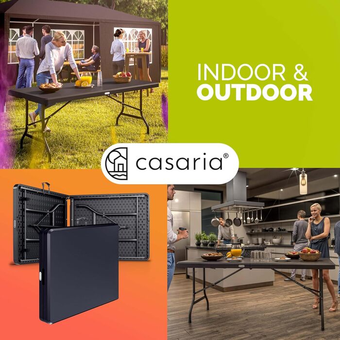 Стол садовий розкладний Casaria® з поліротангу, 180x75 см, чорний (антрацит)