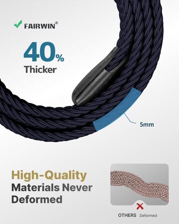 Чоловічий плетіний еластичний ремінь Fairwin, темно-синій, розмір M (довжина 105 см, для талії 80-90 см)