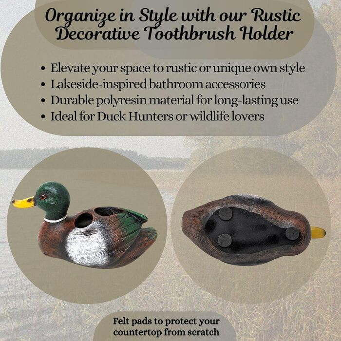 BestGiftEver Mallard Duck Toothbrush Holder, Freestanding, Lake-Inspired Bathroom Accessory, Ideal for Duck Hunters and Lake House Lovers