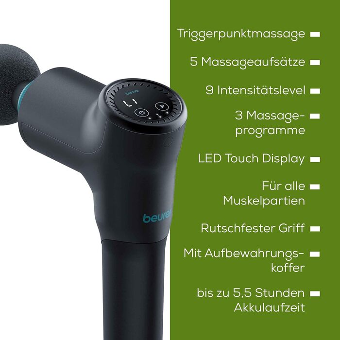 Beurer MG 99 Massage Gun - Percussion Muscle Massager with 4 Attachments, 5 Intensity Levels & Rechargeable Battery (Pro Edition)