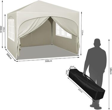 WOLTU Gazebo, Folding Gazebo 3x3 m, with 4 Side Walls, Party Tent Waterproof UV Protection 50+, Adjustable Height Garden Gazebo, with Carry Bag, for Outdoor Garden Camping (Beige)