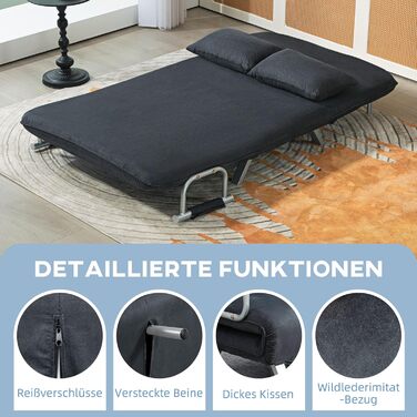 HOMCOM Convertible Sofa Bed with Adjustable Backrest, Throw Pillows, and Armrests