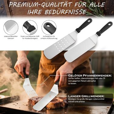 Набір шпателів для грилю з нержавіючої сталі (35 шт.) - набір для тепаньякі, сет для смаш-бургерів, з пресом для бургерів та аксесуарами для планчі, для грилю, пікніка, кемпінгу