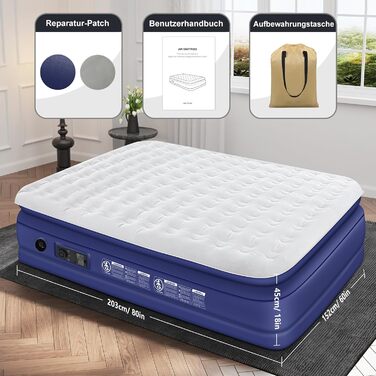 Надувний матрац 152x203 см для 2 осіб з електричним насосом | Гостьове ліжко & кемпінг | Надувне ліжко блакитно-біле