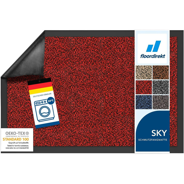 Килимок для підлоги Floordirekt Rhine - миючий, потужний, з антиковзким покриттям - килимок для входу (Sparrow), червоний (меланж), 80x120 см