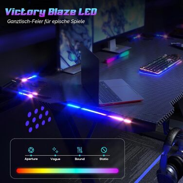 Ігровий стіл Homall 120x60 см з RGB LED-підсвіткою та підстаканником, чорний