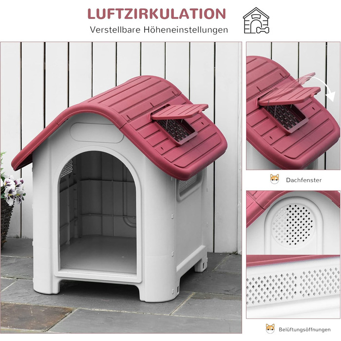 Будка для собак PawHut Outdoor - вулиця, для маленьких собак, червоно-сіра, 59x75x66 см