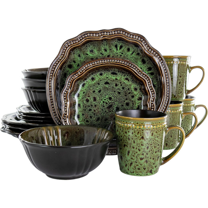 Набір посуду Elama, 16 предметів, кераміка, смарагдово-зелений (Jadegrün)