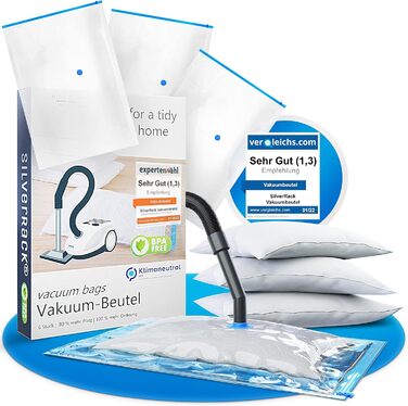Vacuum Bags Set [6 Pieces] in 3 Sizes (2x 40x60 cm / 2x 60x80 cm / 2x 80x100 cm) - Vacuum Sealer Bags for Clothing & Duvets - Storage Vacuum Bags for Clothing