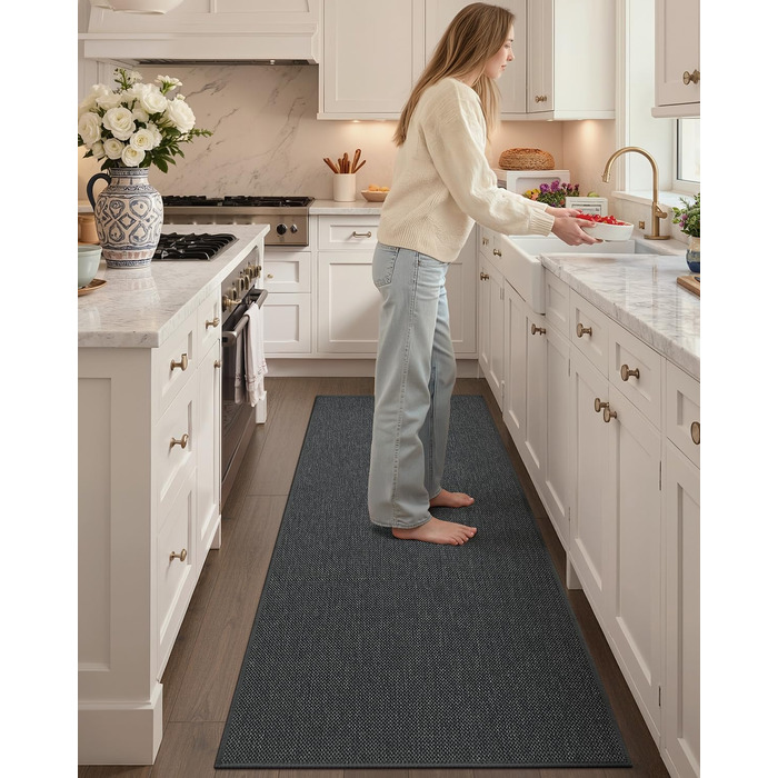 Килимок кухонний неслизький, 61x183 см, сірий, 4 мм, для кухні, перед пральною машиною, коридору