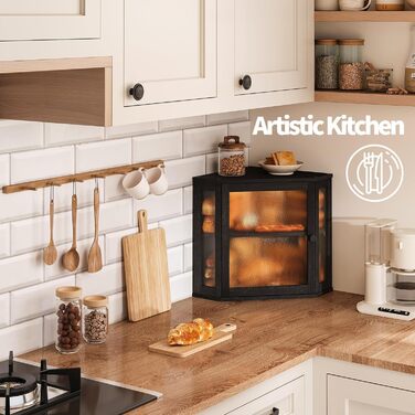 Бамбукова коробка для хліба на кухонну стільницю, контейнер для домашнього хліба, двоярусний, великий бамбуковий кухонний контейнер з вікном (Білий, середній) (Чорний, середній)