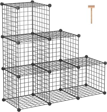 C&AHOME Wire Cube Storage, 6 - Metal Cube Organizer with C-Grid, Modular Shelving Units, Storage Container Shelves, Closet Organizer, 93.5 cm L x 31.8 cm W x 93.5 cm H, Black