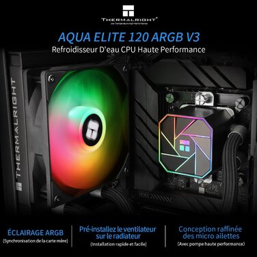 Thermalright AQUA ELITE 120 V3: Рідинний кулер для CPU з помпою та вентилятором TL-C12B-S V2 (PWM), сумісний з AMD/Intel