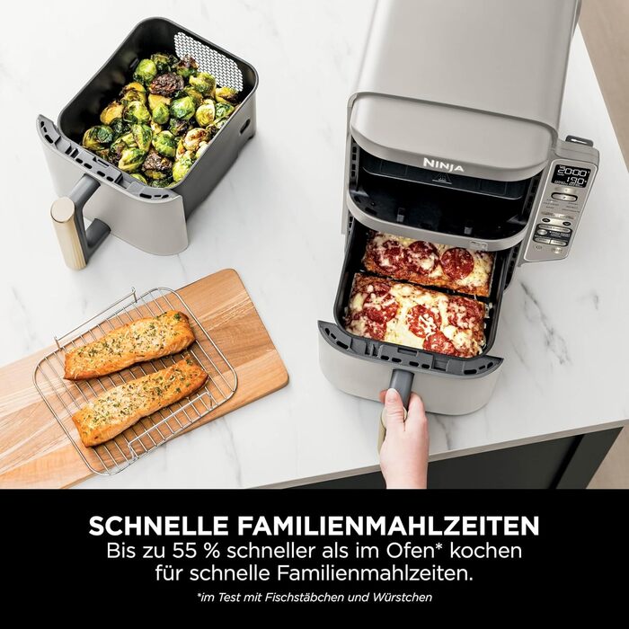 Ninja Foodi FlexDrawer AF500EUSD - Аерофритюрниця з двома зонами 10.4 л, MegaZone, антипригарне покриття, колір - золотий
