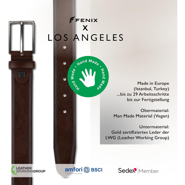 Чоловічий ремінь FENIX LOS ANGELES Toffee Brown (95 см) — шкіряний, регульований, з нікель-вільною пряжкою, ширина 30 мм, для костюмів та джинсів