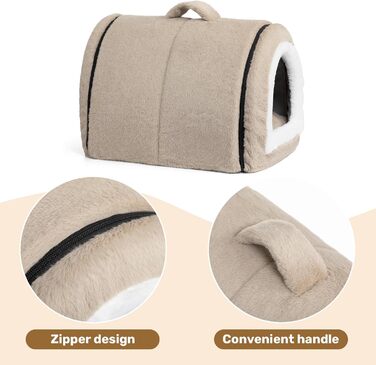 Hollypet Cat Bed, Small Dog Bed, 2-in-1 Foldable Plush Pet Bed for Cats & Small Dogs, Cozy and Soft Pet Cave Bed for Indoor Outdoor, Light Brown