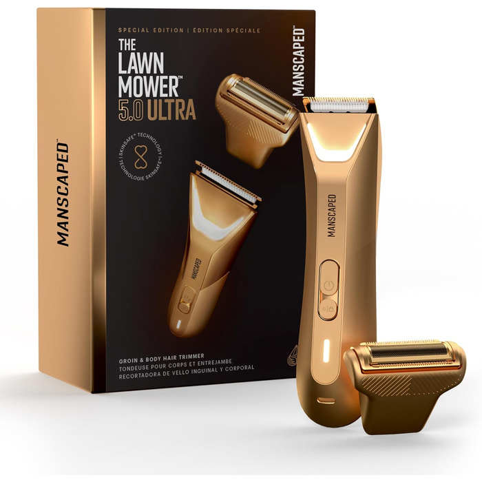 Тример для тіла MANSCAPED® The Lawn Mower® 5.0 Ultra для чоловіків та жінок. Подвійні насадки SkinSafe®, леза з фольгою, водонепроникний, USB-C, (Forged Gold)